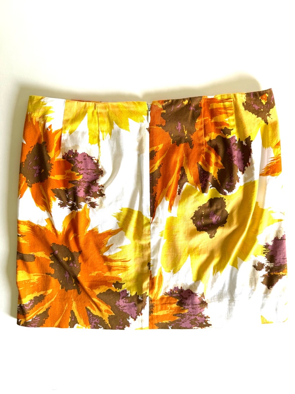 J.Crew Sunflower Orange Brown Floral Mini Skirt with Pockets Vacation Retro Sz 2 - Picture 8 of 9
